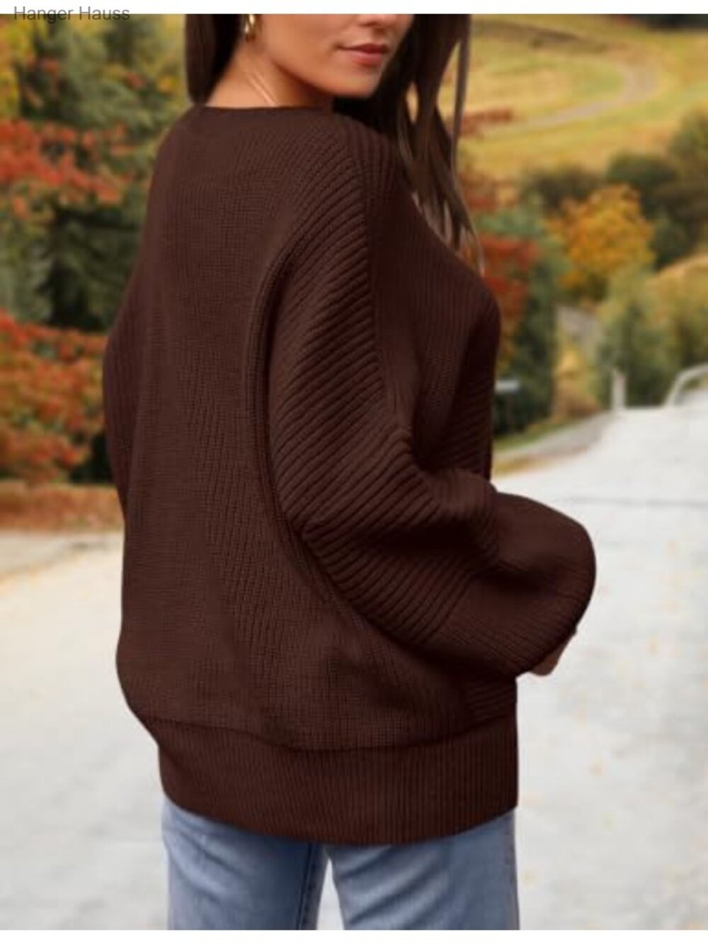 Oversized Chunky Knit Sweater Lantern Sleeve Pullover Crewneck - Picture 4 of 6
